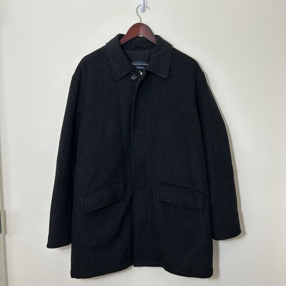 Brooks Brother Wool Cashmere Peacoat Jacket Black Mens Large Full Zip Vintage - Picture 1 of 7